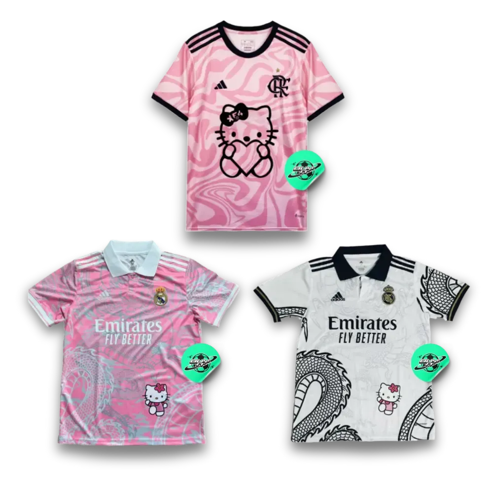 COMBO 3 - Camisas Hello Kitty (Flamengo/Real Madrid) - Torcedor Unissex - Netmantos