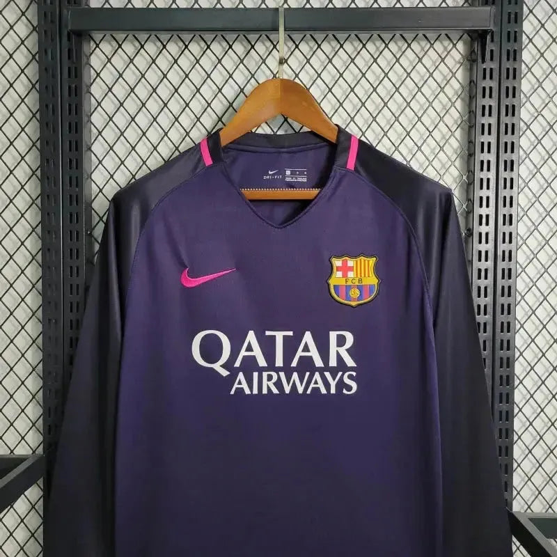 Camisa Barcelona Guest Retrô 2016/17- Torcedor Masculina Roxa Manga Longa - Netmantos