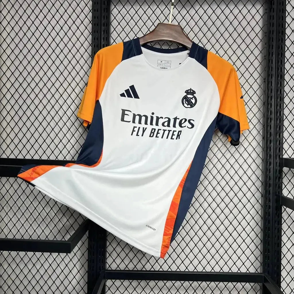 Camisa Real Madrid Treino 24/25 - Torcedor Masculina Branca e Laranja - Netmantos