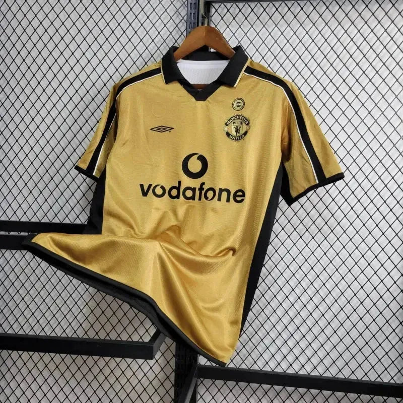 Camisa Manchester United Retrô Edição 100 Anos 01/02 - Torcedor Masculina Branco, Preto e Dourado - Dupla Face - Netmantos